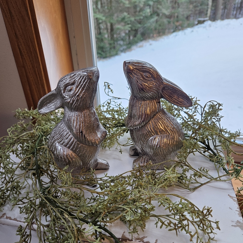 Homegoods Silver Decorative Easter Rabbit Figurines Set of Two